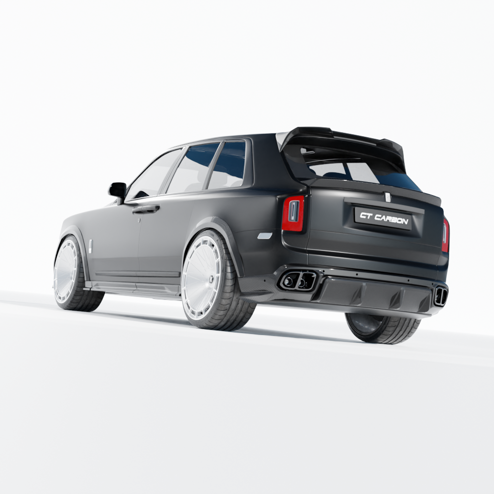 Rolls Royce Cullinan carbon fibre roof spoiler by CT Design, showcasing sleek, aerodynamic styling on the luxury SUV.