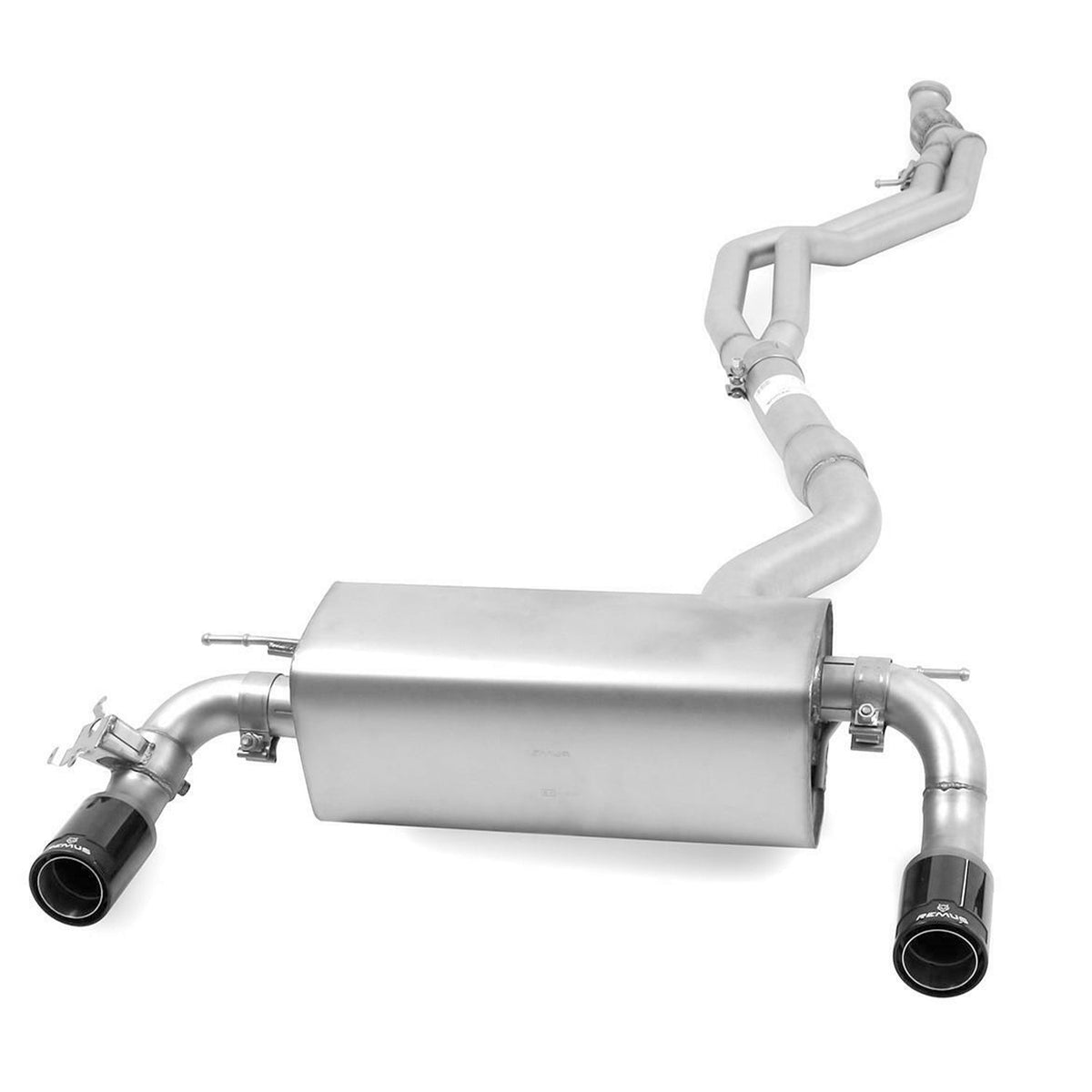 Remus BMW axle-back exhaust system for M135i and M235i N55 models, featuring sleek design and dual exhaust tips.