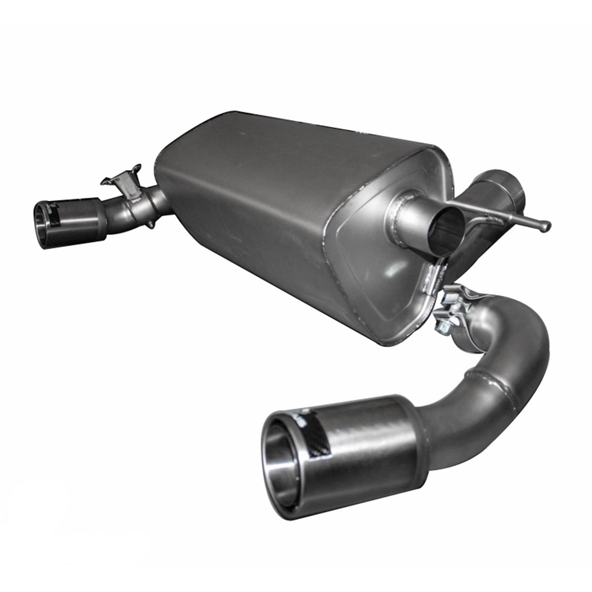 Remus axle back exhaust system installed on BMW M135i and M235i N55 models, showing polished exhaust tips and pipe details.