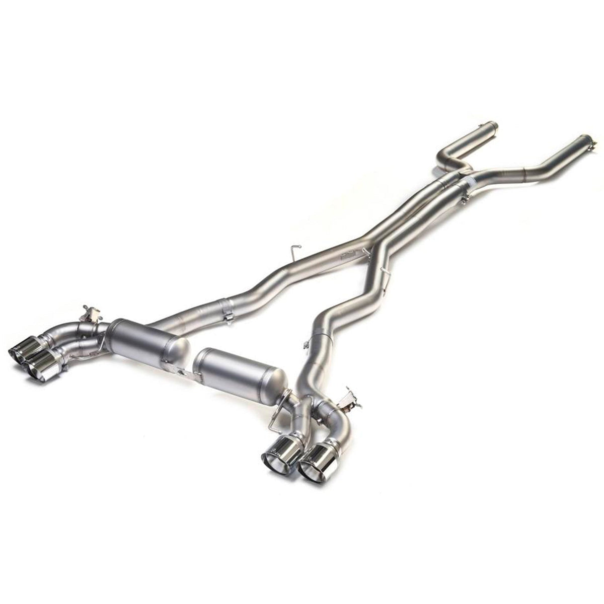 Remus BMW M5 F90 racing axle-back rear silencer for non-GPF vehicles, with polished exhaust tips and sporty design.