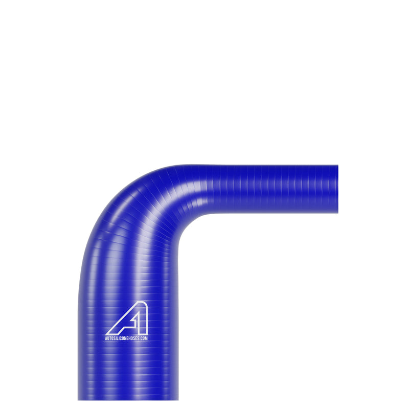 Red silicone 90-degree reducing hose from Auto Silicone Hoses, 35mm to 32mm, flexible automotive hose for engine applications.
