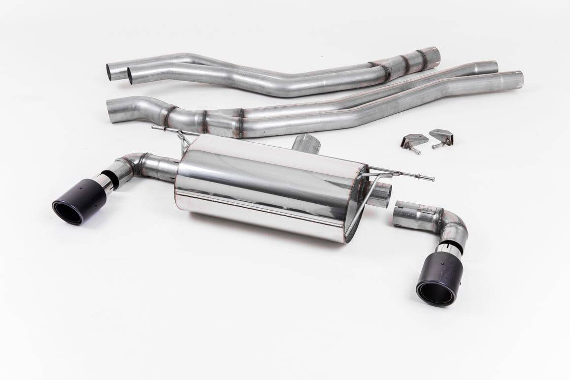Milltek Sport BMW M140i F20 F21 LCI cat back exhaust system, stainless steel with polished tips, installed on a 2015-2018 model