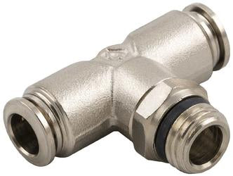 Nineteen72 Performance air ride fitting swivel branch tee adaptor with NPT center connection, suitable for flexible air line installation.