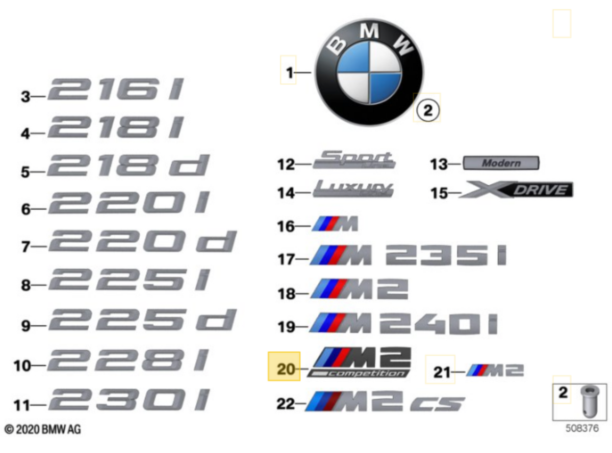 Genuine BMW M2 Competition badge emblem in black and silver, designed for BMW M2 Comp models.