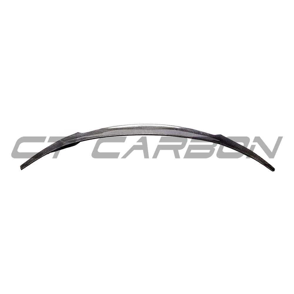 Tesla Model 3 carbon fiber spoiler V3 by CT Carbon, showing sleek aerodynamic design on the car's rear.