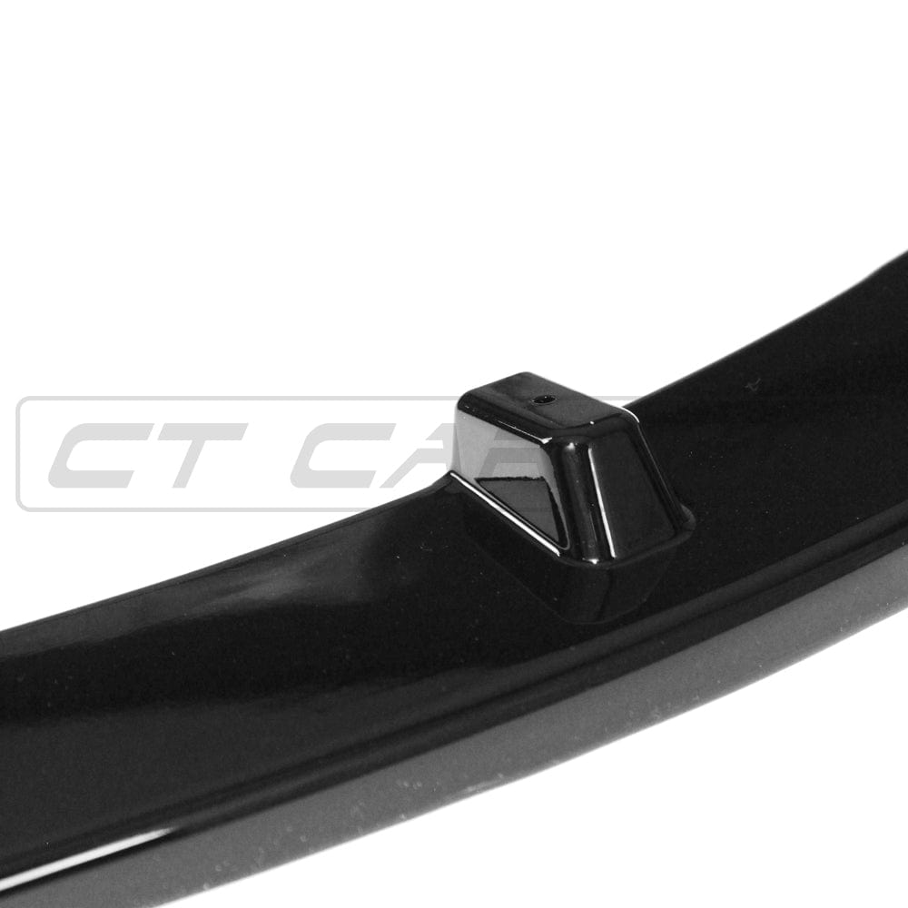 CT Carbon gloss black splitter for Volkswagen Golf GTD/GTI MK6 2009-2013, shown installed on the front bumper.