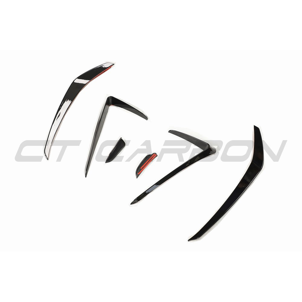 CT Carbon Volkswagen Golf MK7.5 GTI front bumper canards installed on the car's front bumper, enhancing aerodynamics and sporty look.