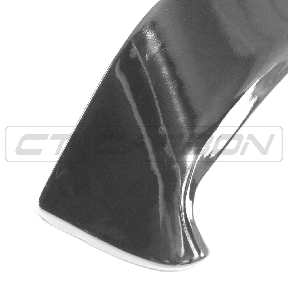 Gloss black carbon spoiler for Volkswagen Polo MK6 (2017-2020), designed for sporty upgrade and aerodynamic enhancement.