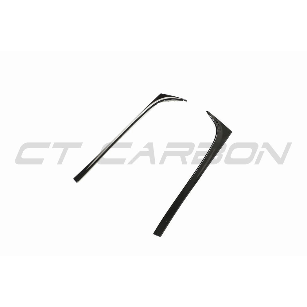 Volkswagen Polo MK6 gloss black rear window trim accessory by CT Carbon, close-up view of the sleek car window enhancement.