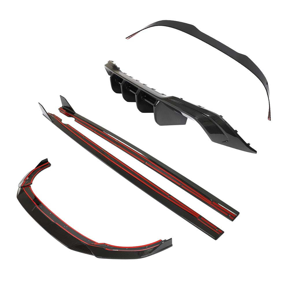 VW MK8 Golf R CT Design carbon fibre full car kit with spoiler, featuring matte finish and sleek aerodynamic design.