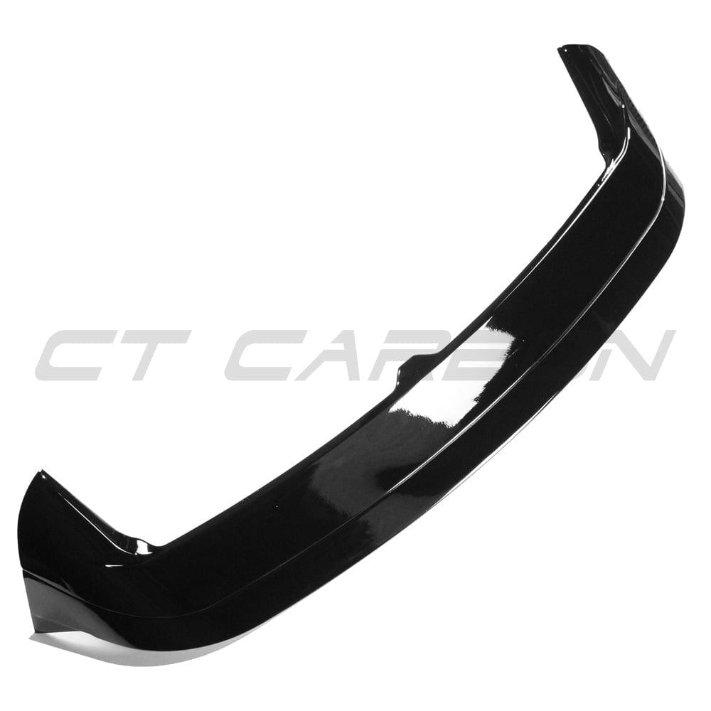 Gloss black VW Golf MK8 GTI/R 2020+ spoiler by CT Carbon, featuring a sleek, aerodynamic design mounted on the vehicle.