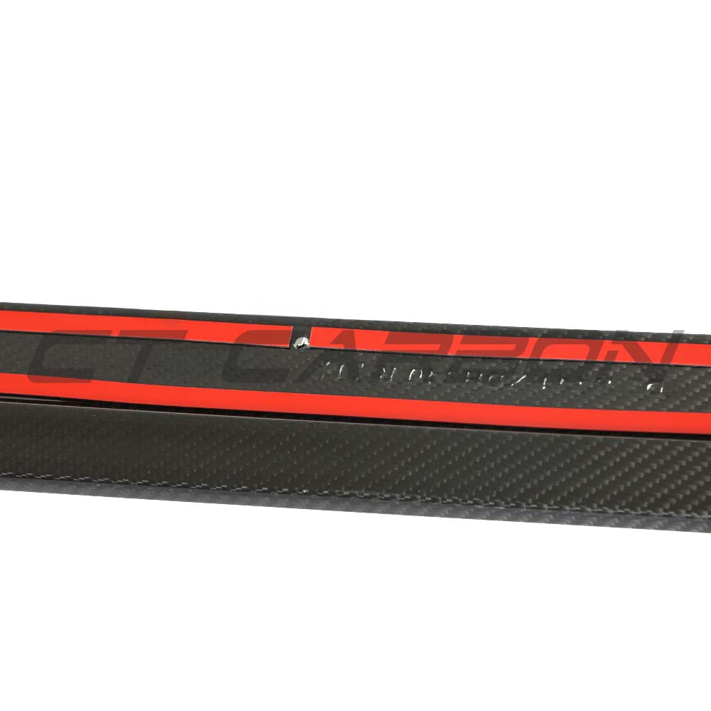 VW Golf MK8/MK8.5 R carbon fibre side skirts by CT Carbon, featuring sleek, aerodynamic design on a sporty vehicle.