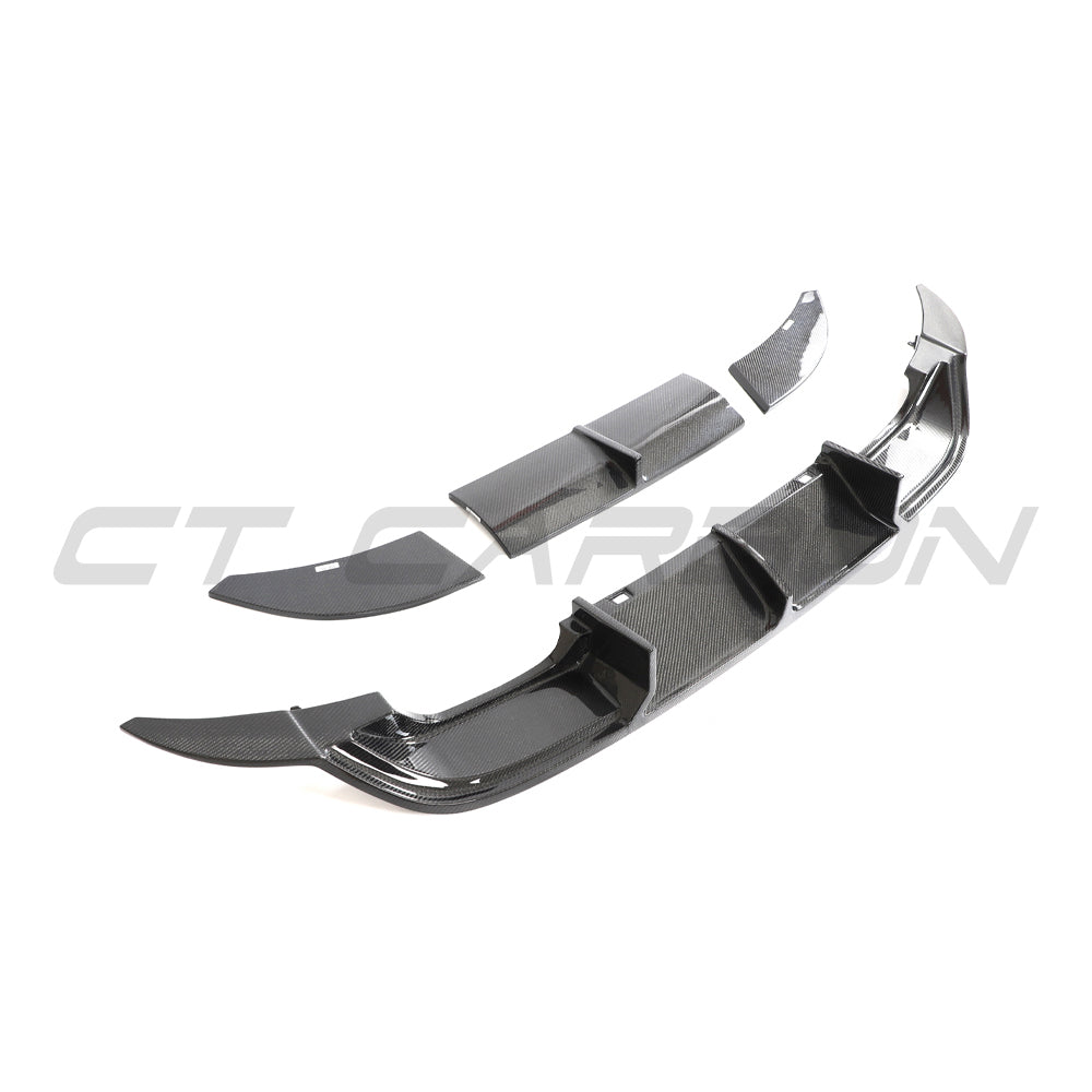VW Golf R MK7 2014-2017 carbon fibre diffuser by CT Carbon, showing the sleek aerodynamic design and textured carbon finish.