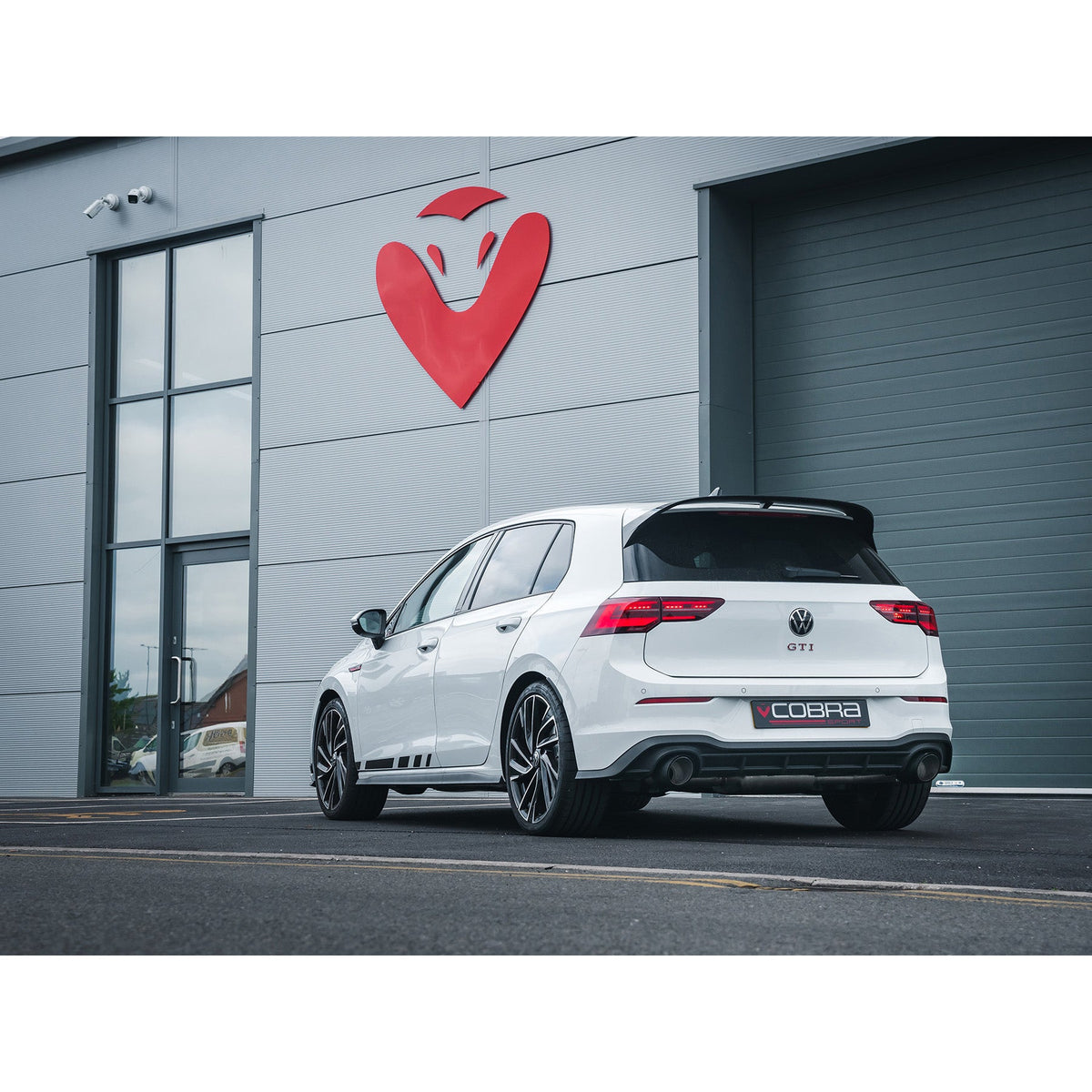 Cobra Sport VW Golf GTI Mk8 2.0 TSI GPF/OPF back exhaust system with performance design and polished finish.
