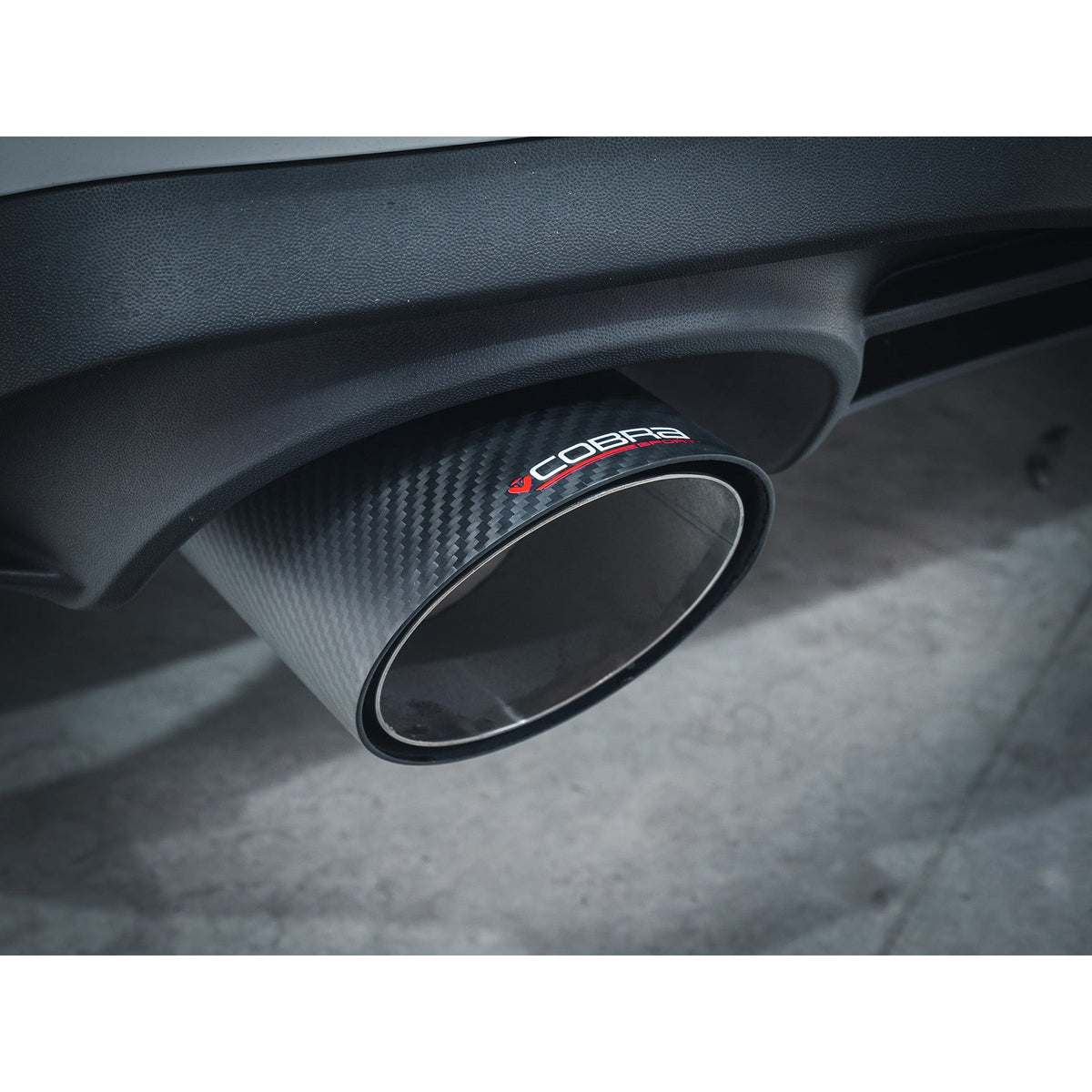 Cobra Sport VW Golf GTI Mk8 2.0 TSI GPF back exhaust with box delete race performance design, shown installed on vehicle.