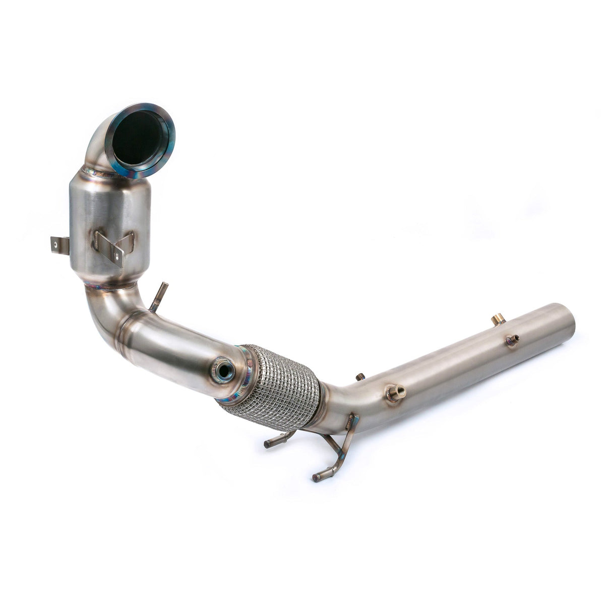 Cobra Sport VW Polo GTI Mk6 2.0 TSI downpipe with sports cat and GPF delete, part of performance exhaust system.