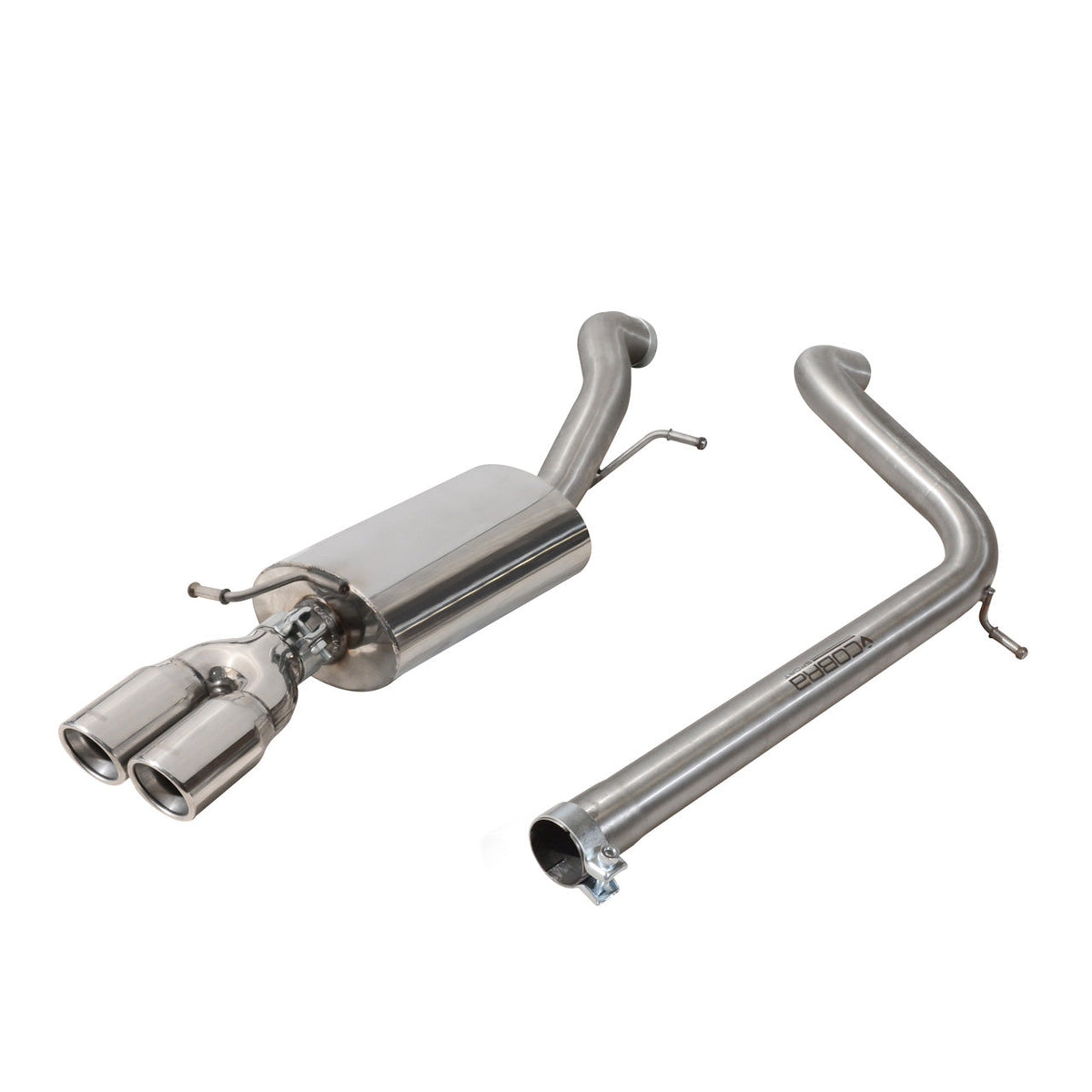 Cobra Sport VW Polo GTI 6C 1.8 TSI cat back performance exhaust system with polished tips and dual exhaust outlets.