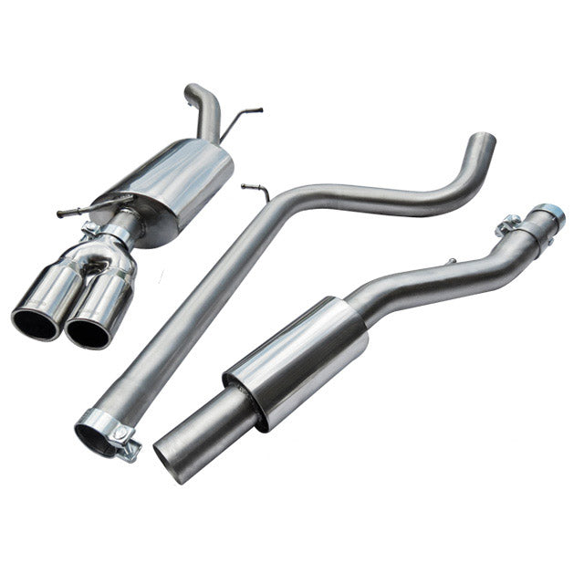 Cobra Sport VW Polo GTI 6R 1.4 TSI cat-back performance exhaust, chrome finish, showing the muffler and piping details.