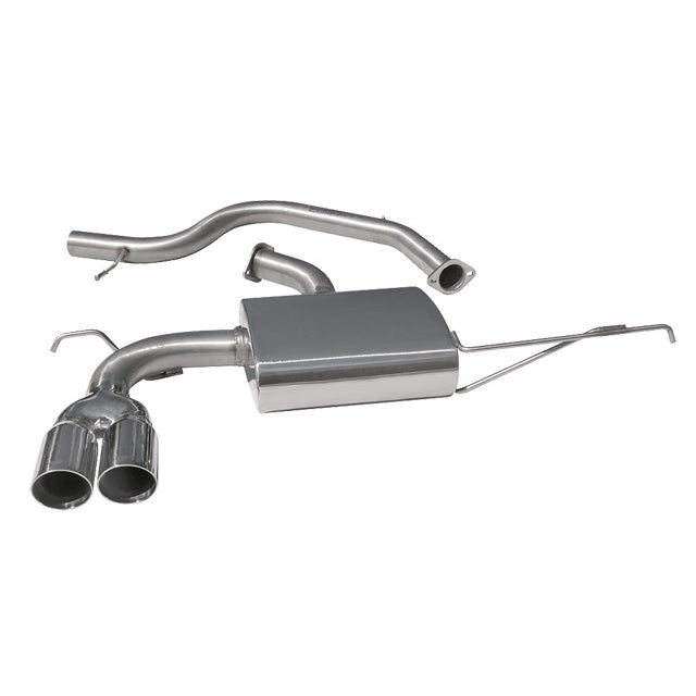 Cobra Sport VW Scirocco 1.4 TSI cat back performance exhaust system, showing polished metal pipes and dual exhaust tips.