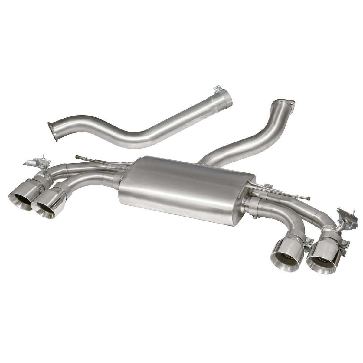 Cobra Sport Audi TTS MK3 2.0 TFSI cat back performance exhaust with valves, shown installed on the vehicle's rear.