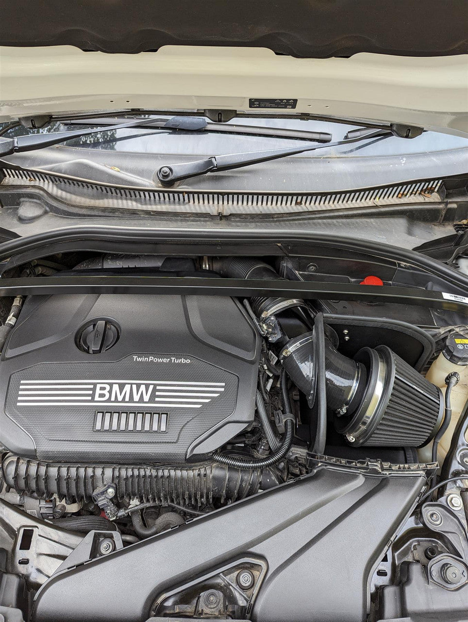Ramair induction kit panel air filter installed in BMW 128ti, 135i, and Mini Cooper GP F56 with high-performance air intake system