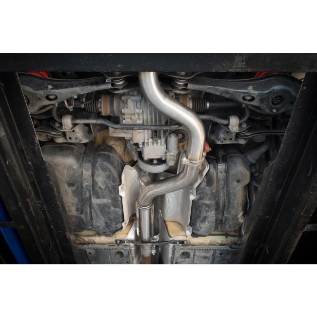 Cobra Sport cat back performance exhaust for Audi S3 8V 3-door with valved system, showing the exhaust pipes and muffler.