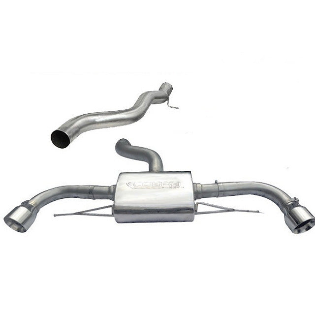 Cobra Sport Audi TT Mk2 3.2 V6 coupe cat back performance exhaust system in stainless steel, shown from rear view.
