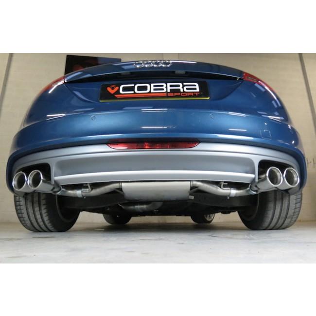 Cobra Sport turbo back performance exhaust for Audi TT Mk2 1.8/2.0 TFSI 2007-2011, showing polished metal exhaust pipes and muffler.