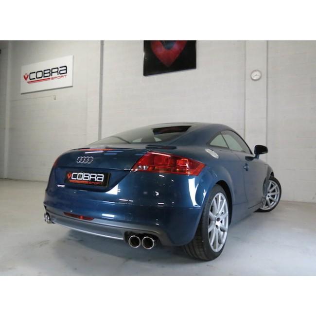 Cobra Sport turbo back performance exhaust for Audi TT Mk2 1.8/2.0 TFSI, showing the polished stainless steel exhaust system.