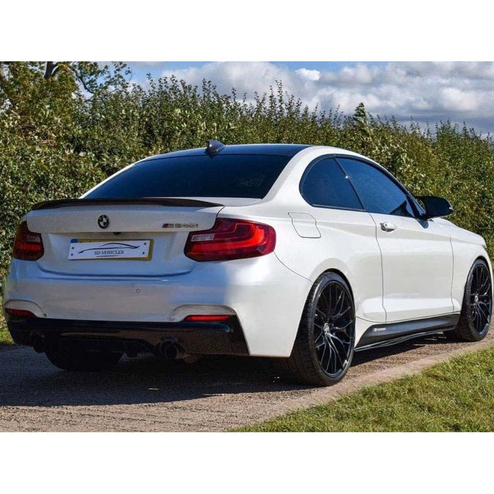 BMW 2 Series F23 GLOSS BLACK Spoiler by CT Carbon, side view showing sleek aerodynamic design and glossy black finish.