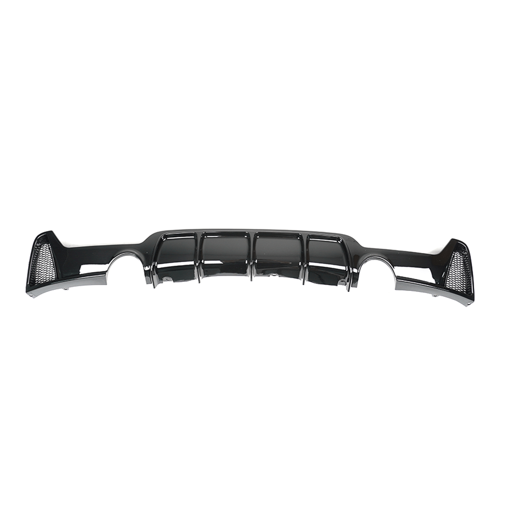 Black gloss BMW 4 Series F32/F33/F36 dual exit exhaust diffuser by CT Carbon, showcasing sleek design and aerodynamic styling.
