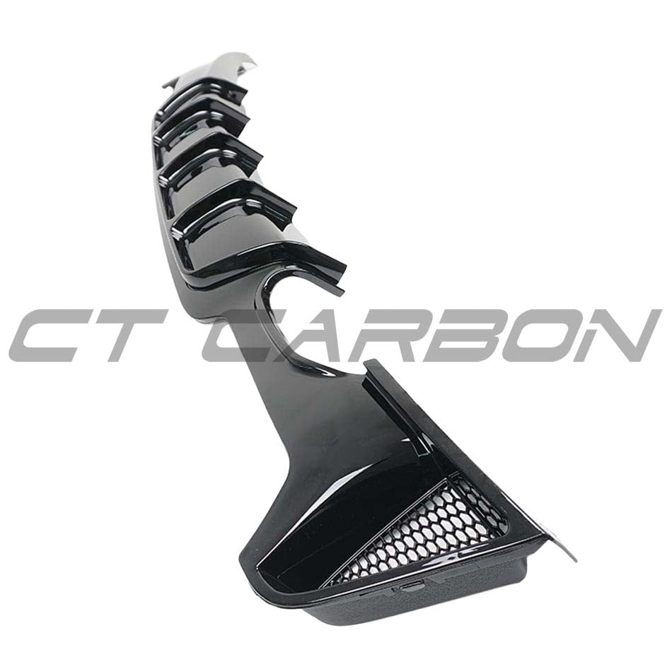 BMW 4 Series F32/F33/F36 GLOSS BLACK TWIN LEFT EXHAUST DIFFUSER by CT Carbon, showcasing dual exhaust outlets and sleek black finish.