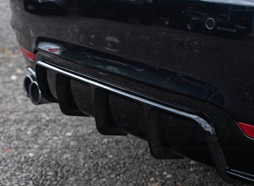 BMW 4 Series F32/F33/F36 GLOSS BLACK twin left exit exhaust diffuser by CT Carbon, showcasing sleek black carbon fiber finish.