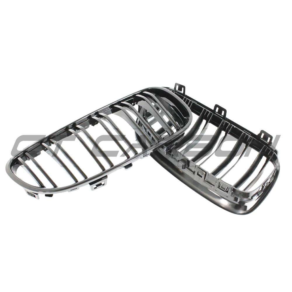 BMW E92 E93 3 Series LCI double slat black grille by CT Carbon, front view showing sleek black design with CT Carbon branding.