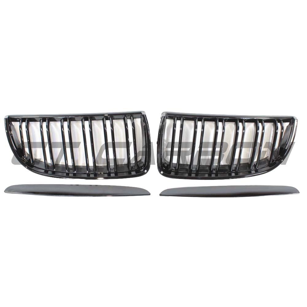 Black BMW E90 3 Series Pre-LCI double slat grille by CT Carbon, showing the sleek, black grille design for the vehicle.