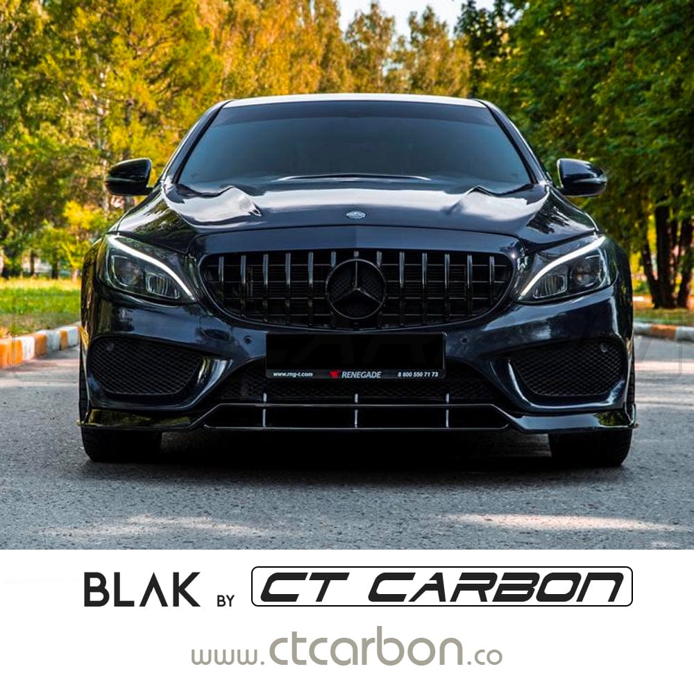Black CT Carbon grille for Mercedes W205 C-Class 2014-2018 without camera, AMG GT Panamericana style, showcasing a sleek front design.