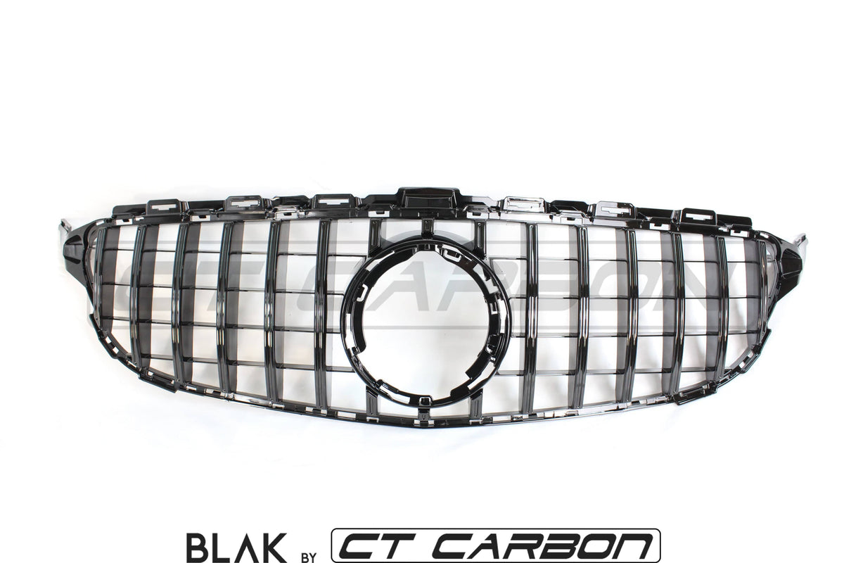 Black CT Carbon grille for Mercedes W205 C63 AMG 2014-2018 and AMG GT, Panamericana style, without camera.