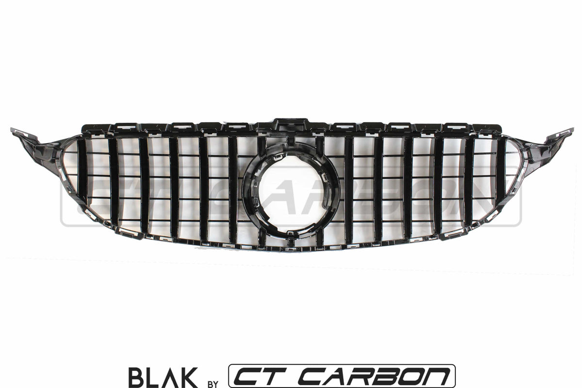 Black CT Carbon grille for Mercedes W205 C63 AMG 2014-2018 AMG GT, Panamericana style, without camera, durable and stylish exterior accessory.