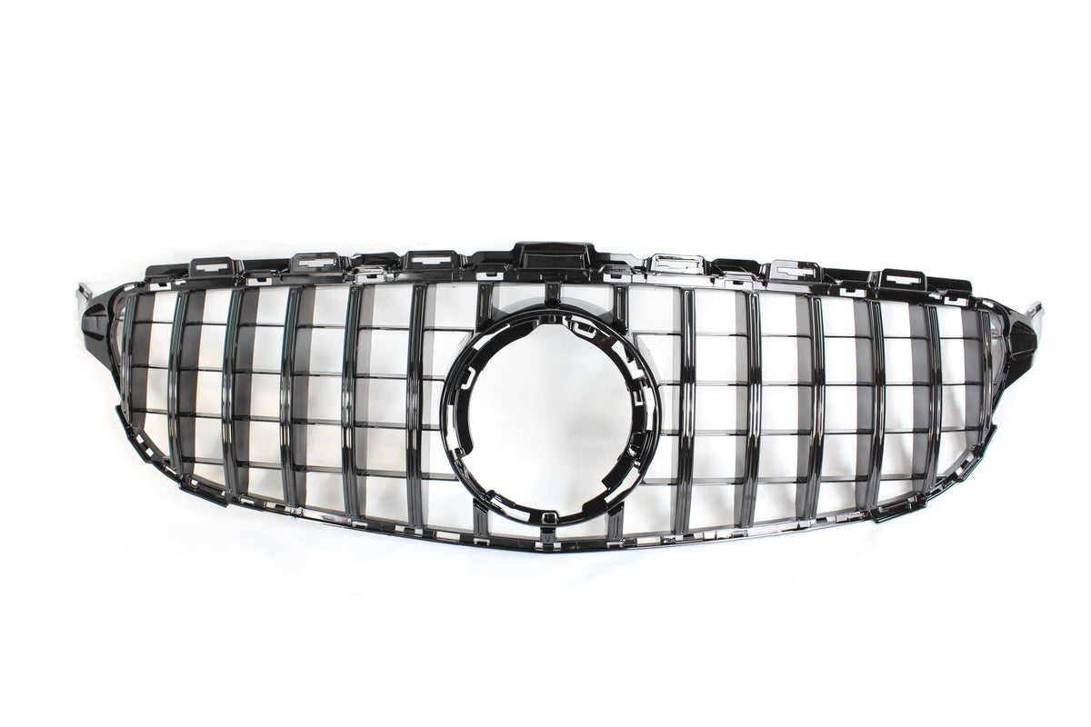 Black CT Carbon grille for Mercedes W205 C63 AMG 2014-2018 and AMG GT, Panamericana style, without camera.