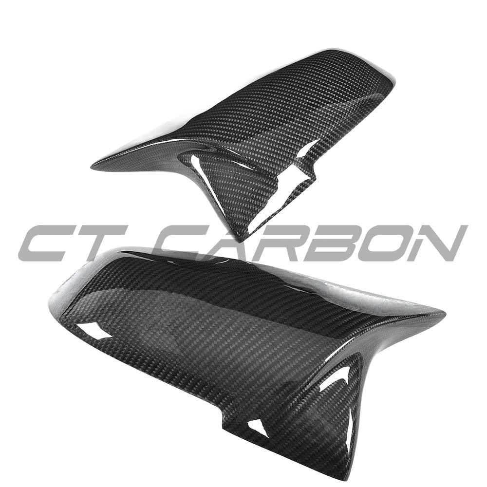 BMW F40 F44 1 & 2 Series Carbon Fibre Mirror Covers by CT Carbon, showing sleek black replacement mirror covers.