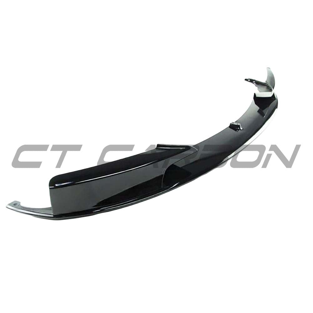 BMW 3 Series F30 F31 GLOSS BLACK SPLITTER by CT Carbon, front splitter showing sleek gloss black finish and MP style design.