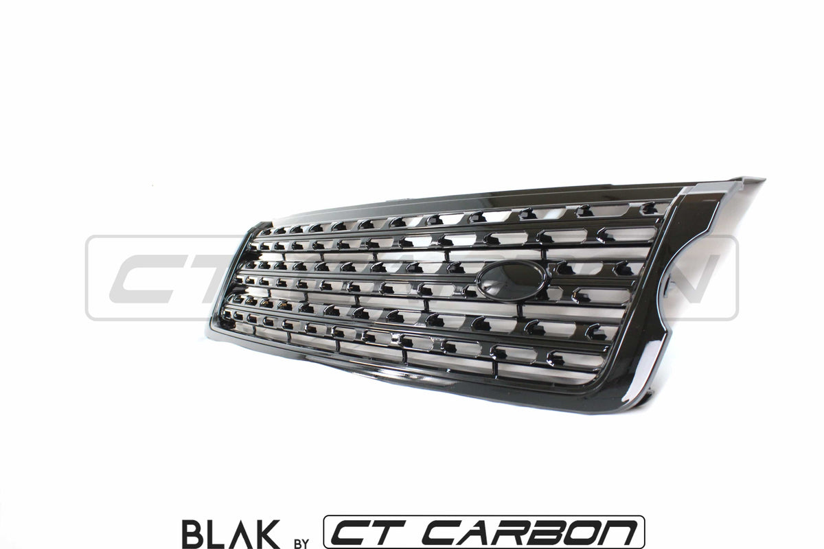 Black CT Carbon splitter kit for Range Rover Vogue L405 Full Black Edition, 2013-2017, featuring sleek automotive trim accessories