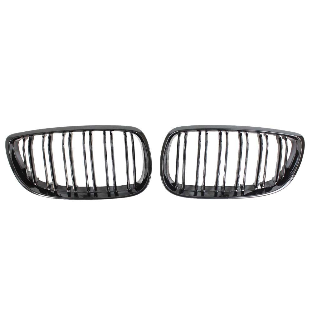 BMW M3 E92/E93 CT Carbon double slat black grille, close-up view showing sleek black design and fitment details.