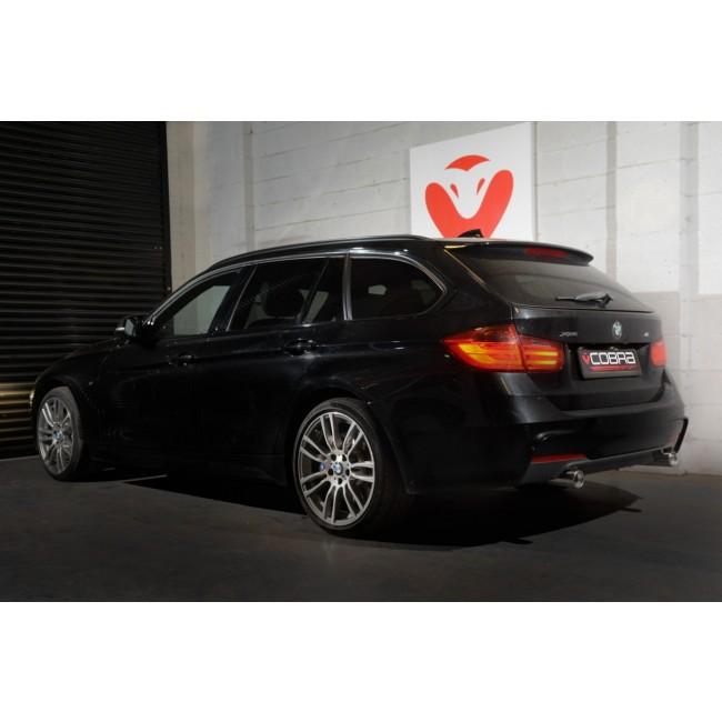 Cobra Sport BMW 320D F30/F31 dual exit performance exhaust conversion with stylish dual tips on a diesel estate car.