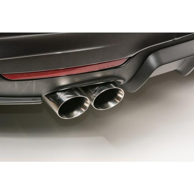 Cobra Sport quad exit performance exhaust conversion installed on BMW 435D F32/F33/F36, showcasing sleek exhaust tips and design