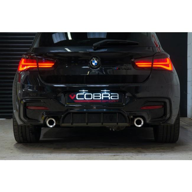 Cobra Sport BMW 435i exhaust tailpipes with 3.5-inch M Performance tips, OE style slip-on replacement for BMW M140i.