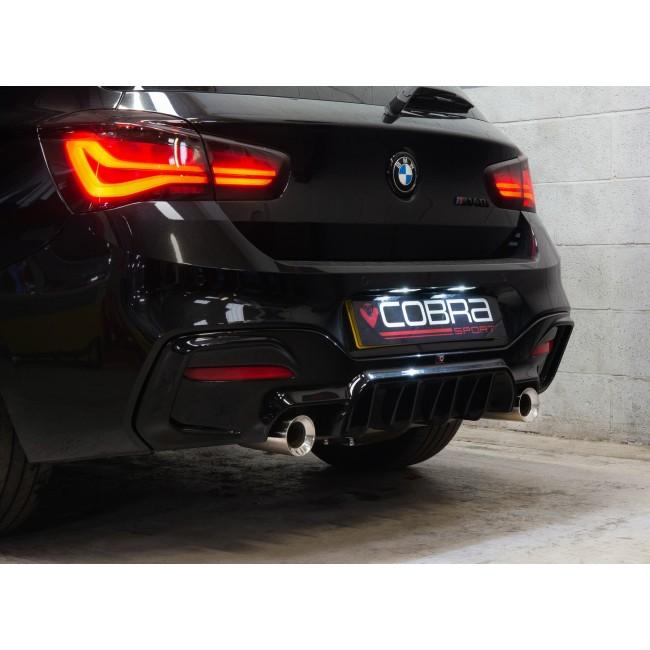 Cobra Sport BMW 340i exhaust tailpipes with larger 3.5-inch M Performance tips, OE style slip-on replacement for BMW M140i.
