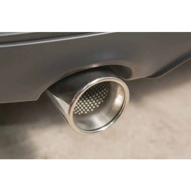 Cobra Sport BMW M235i F22 cat back performance exhaust system installed on the car, showcasing polished exhaust tips.