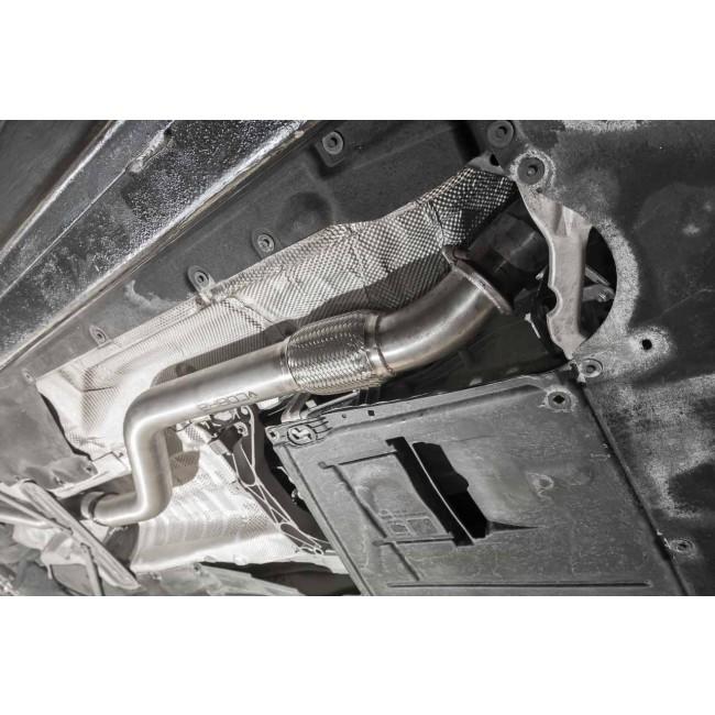 Cobra Sport BMW M235i F22 cat back performance exhaust with polished tips and dual outlet design.