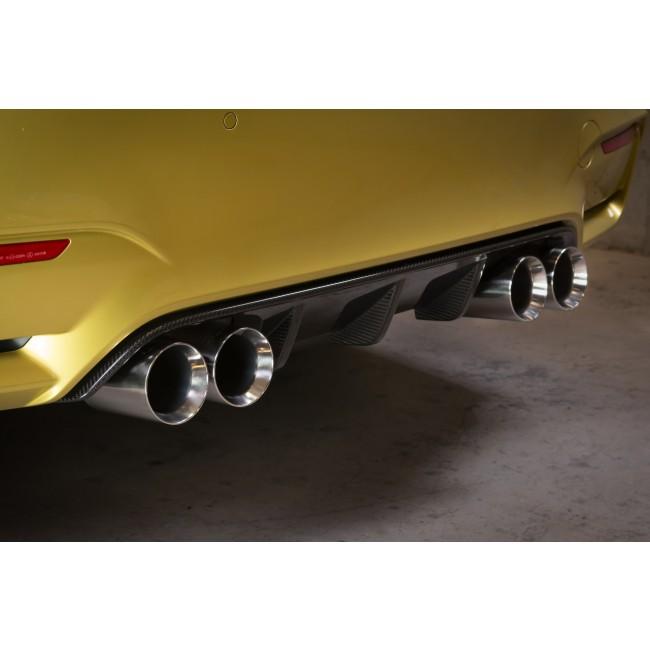 Cobra Sport GPF/OPF back exhaust system for BMW M4 Competition F82 LCI coupe, featuring dual exhaust tips and polished finish.